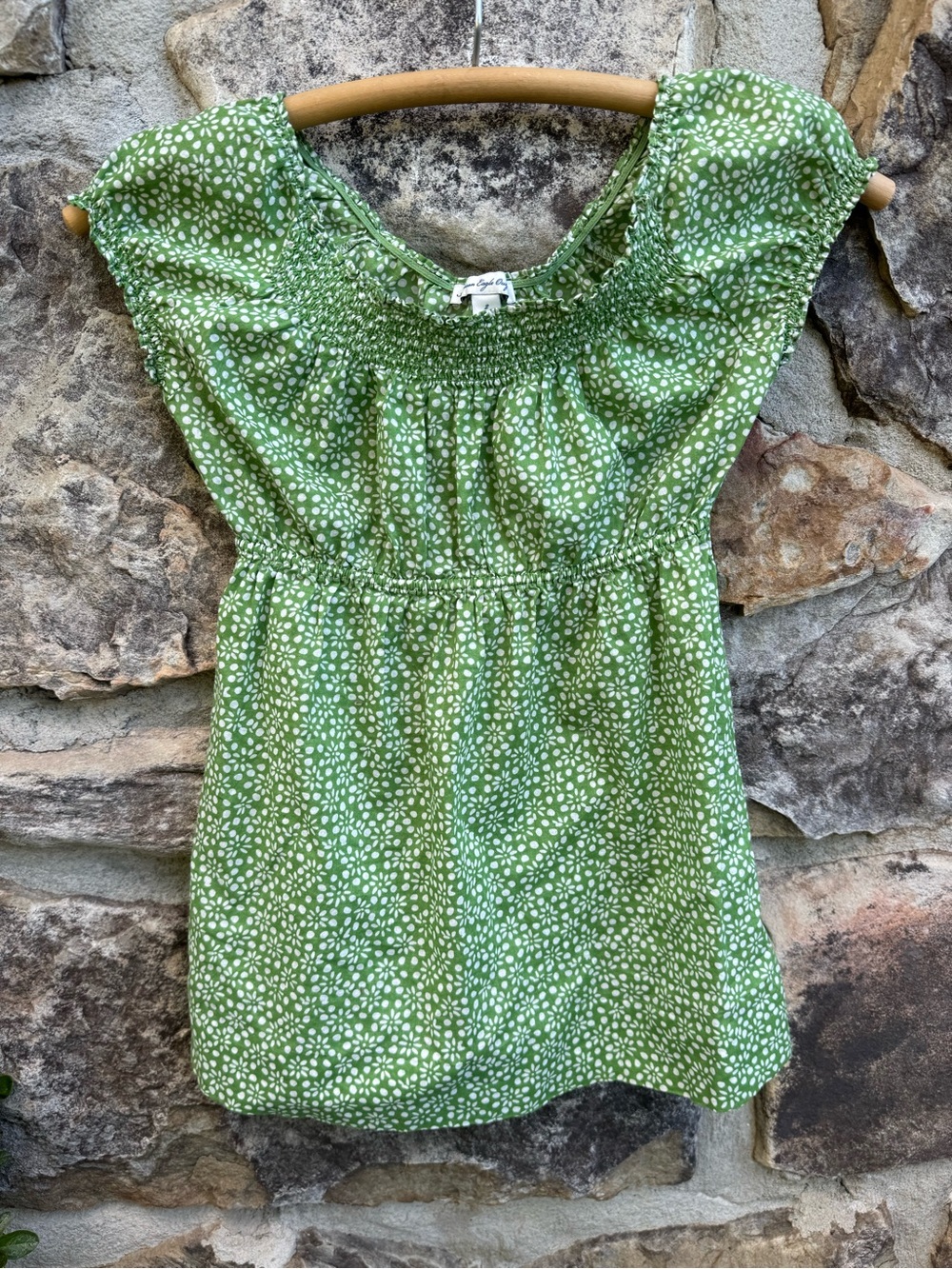 American Eagle Outfitters Y2K Green Floral Smocked Blouse Top Size 2 Boho Cotton